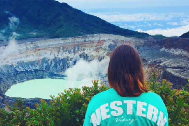WWU student overlooking Poás Volcano in Costa Rica